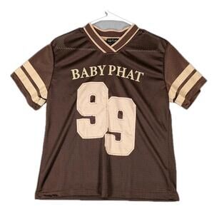 Baby Phat Womens XS Brown Mesh Jersey 99 Graphic Y2K VTG Streetwear Shirt